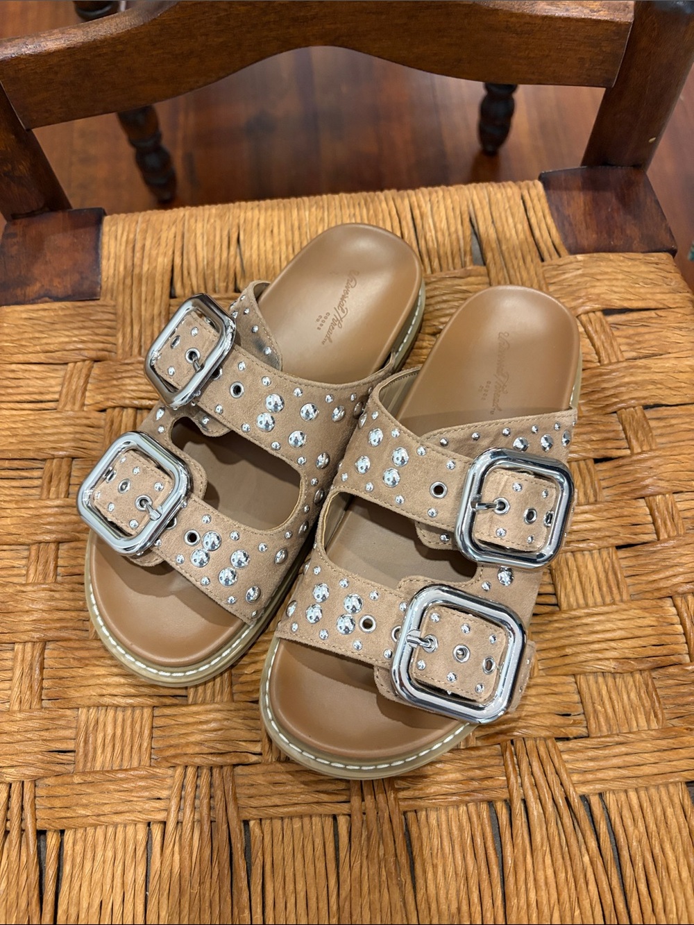 Universal Thread Studded Double Buckle Suede Slide Sandals - Tan